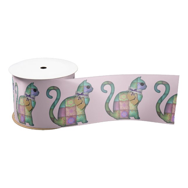 patchwork cat ribbon satin ribbon (Spool)