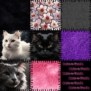 Patchwork Cats-a-Tonic Cat Leggings - Black Purple