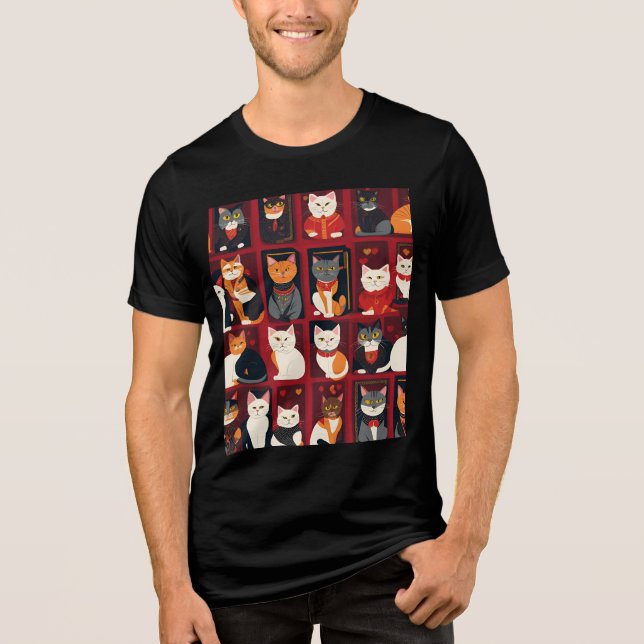 patchwork cats AI art T-shirt Tri-Blend Shirt (Front)
