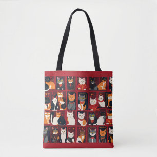 patchwork cats AI art tote bag