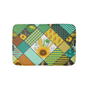 Patchwork cereals, sunflowers, geometric pattern. bath mat