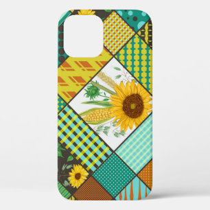 Patchwork cereals, sunflowers, geometric pattern. iPhone 12 case
