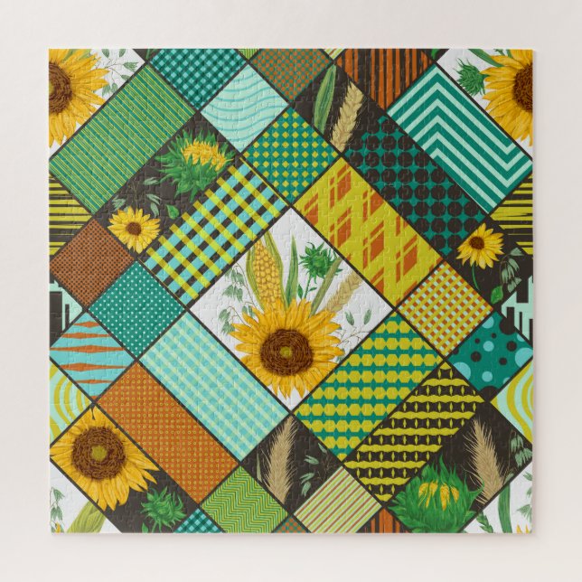Patchwork cereals, sunflowers, geometric pattern. jigsaw puzzle (Vertical)