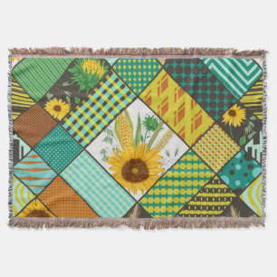 Patchwork cereals, sunflowers, geometric pattern. throw blanket
