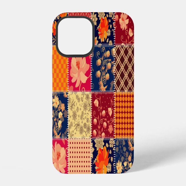 Patchwork Charm: Floral & Geometric Mix iPhone Case (Back)