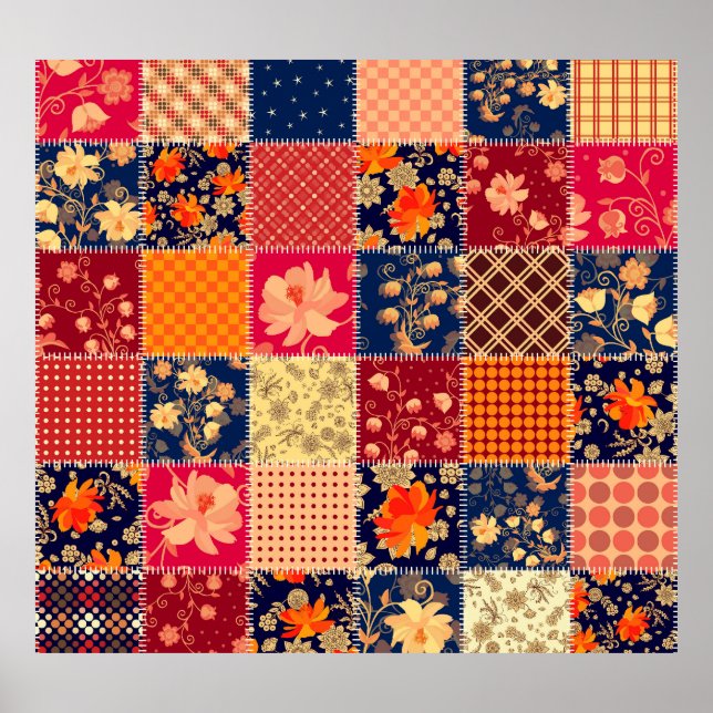 Patchwork Charm: Floral & Geometric Mix Poster (Front)
