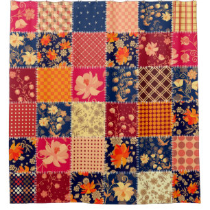 Patchwork Charm: Floral & Geometric Mix Shower Curtain