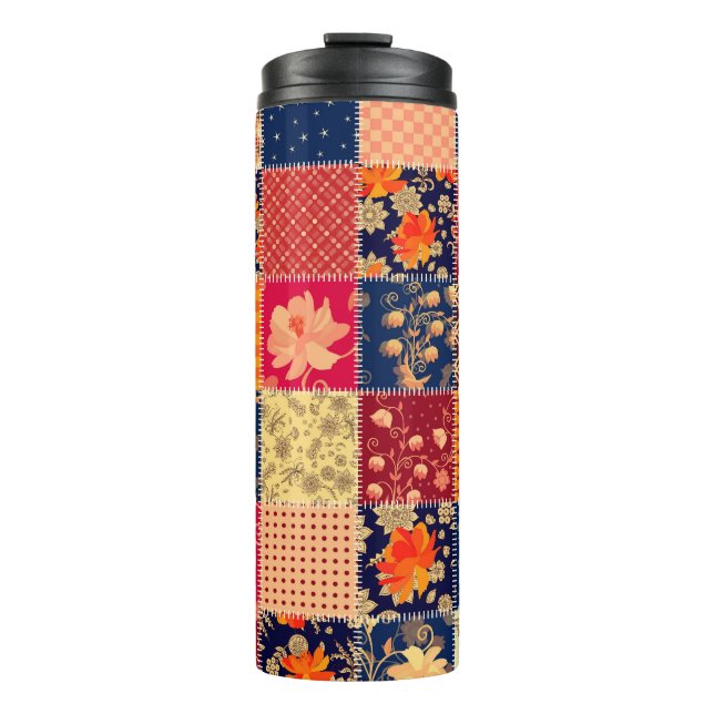 Patchwork Charm: Floral & Geometric Mix Thermal Tumbler (Front)