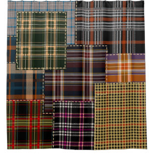 Patchwork checks, tartan surface design. shower curtain