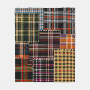 patchwork chercks pattern, tartan design, surface  fleece blanket
