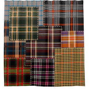 patchwork chercks pattern, tartan design, surface  shower curtain