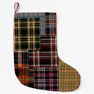 patchwork chercks pattern, tartan design, surface small christmas stocking
