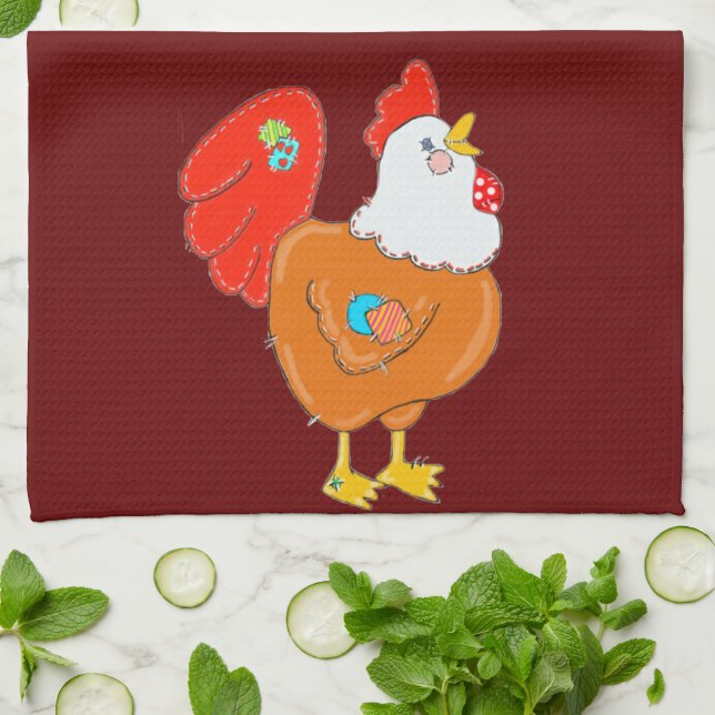 Patchwork Chicken Hand Towels (Folded)