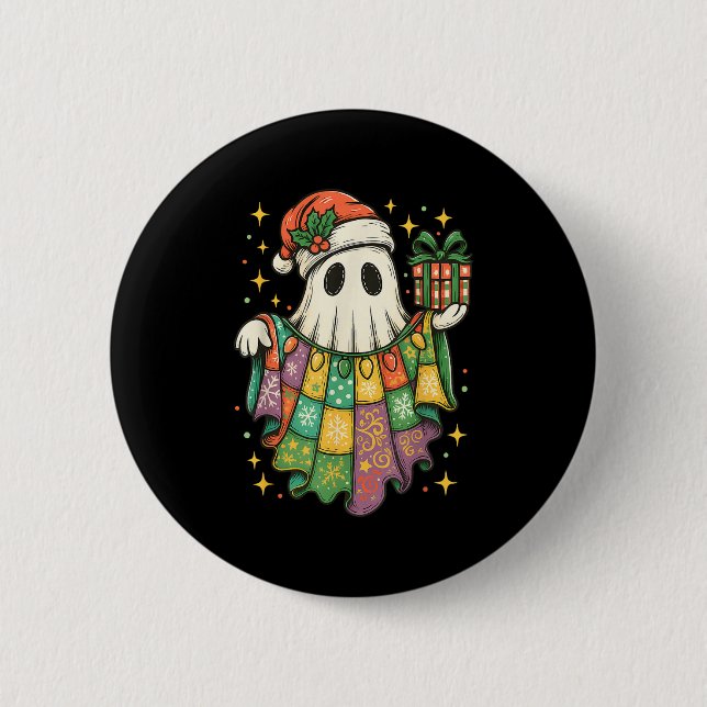Patchwork Christmas Ghost Christmas, Christmas Boo 6 Cm Round Badge (Front)