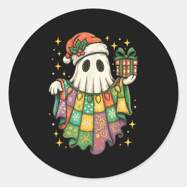 Patchwork Christmas Ghost Christmas, Christmas Boo Classic Round Sticker (Front)