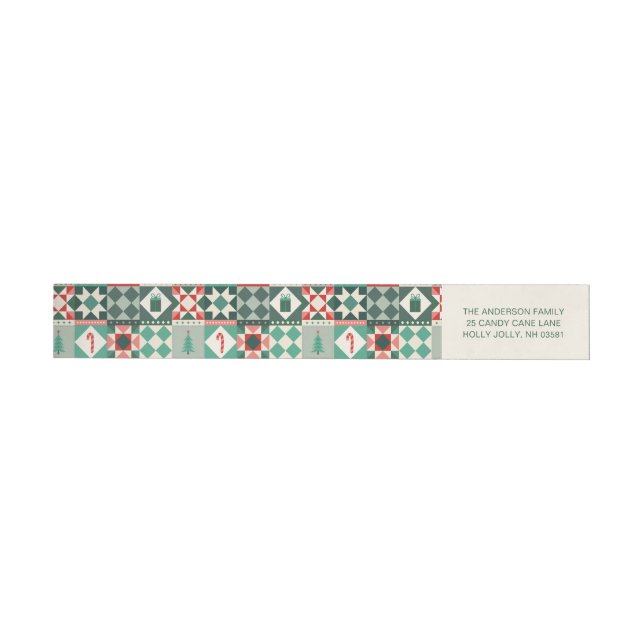 Patchwork Christmas Red and Green  Wrap Around Label (Individual)