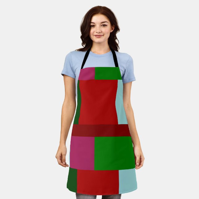 Patchwork Christmas red light blue green hot pink Apron (Worn)