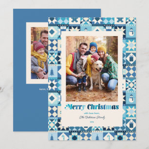 Patchwork Christmas Shades of Blue Photo Holiday Card