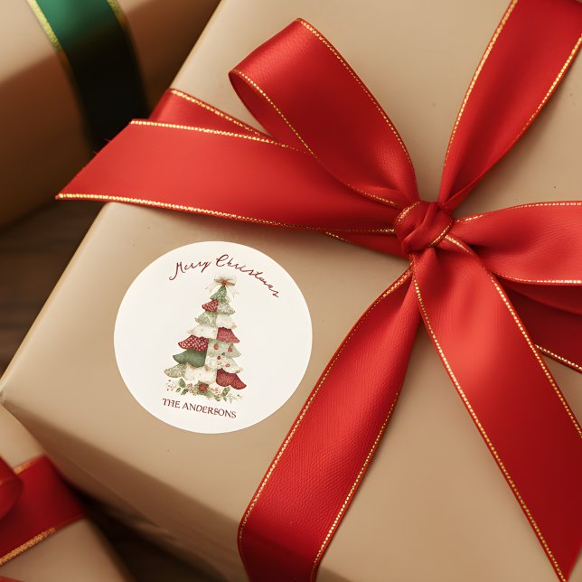 Patchwork Christmas Tree Christmas Classic Round Sticker (Creator Uploaded)