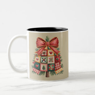 Patchwork Christmas Tree Coquette Xmas Holiday Two-Tone Coffee Mug