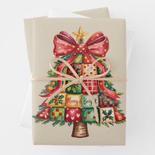 Patchwork Christmas Tree Coquette Xmas Tree Wrapping Paper Sheet