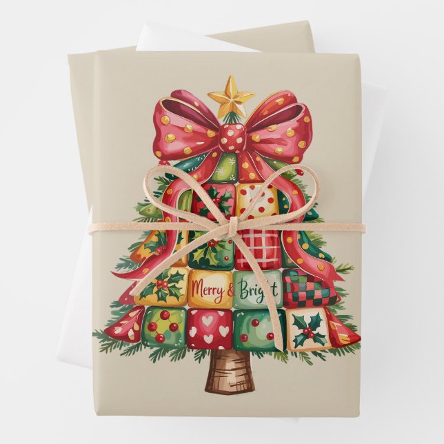 Patchwork Christmas Tree Coquette Xmas Tree  Wrapping Paper Sheet (In situ)