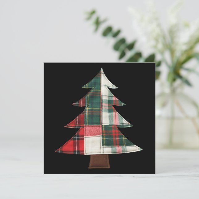 Patchwork Christmas Tree Holiday Winter Xmas Card (Standing Front)
