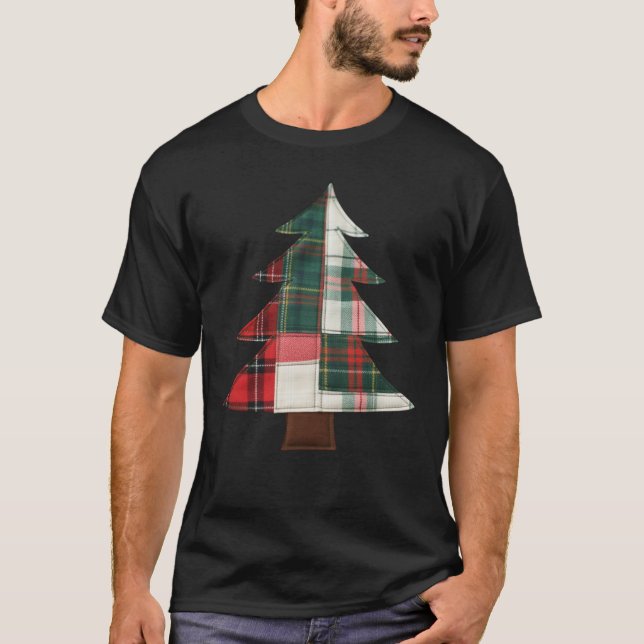 Patchwork Christmas Tree Holiday Winter Xmas T-Shirt (Front)