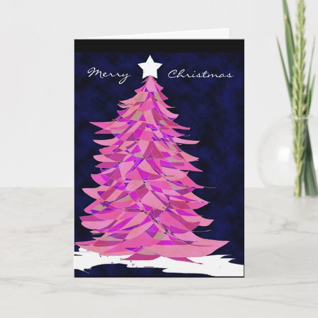 Patchwork Christmas Tree in Pink Holiday Card (Front)