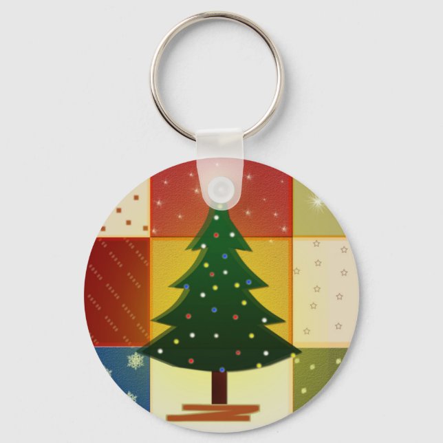 Patchwork Christmas tree Key Ring (Front)