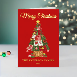 Patchwork Christmas Tree Non-Photo Foil Holiday Card