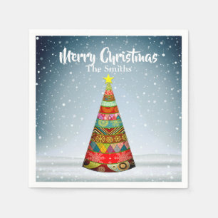 Patchwork Christmas Tree under a Snowfall Napkin