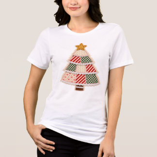 Patchwork Christmas Tree Vintage Farmhouse Design Tri-Blend Shirt