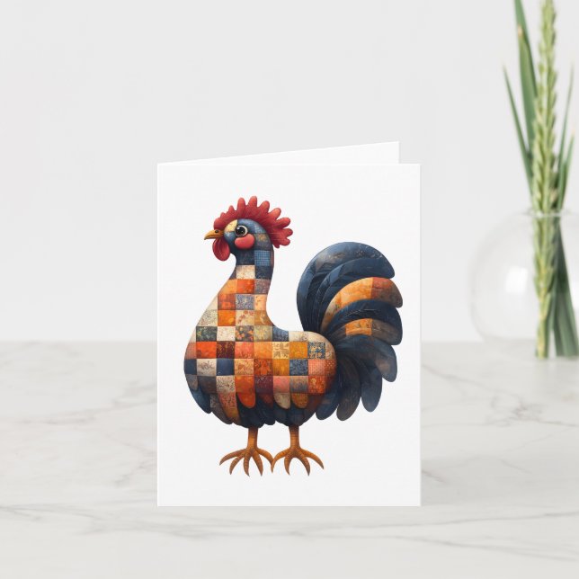 Patchwork Cockerel Greetings Card (Front)