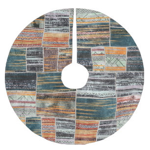 Patchwork collage mix, quilt pattern print. brushed polyester tree skirt