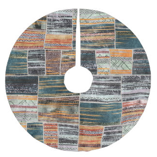 Patchwork collage mix, quilt pattern print. brushed polyester tree skirt