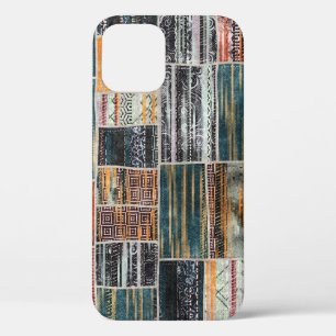 Patchwork collage mix, quilt pattern print. iPhone 12 case