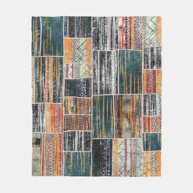 Patchwork collage mix, quilt pattern print. fleece blanket (Front)