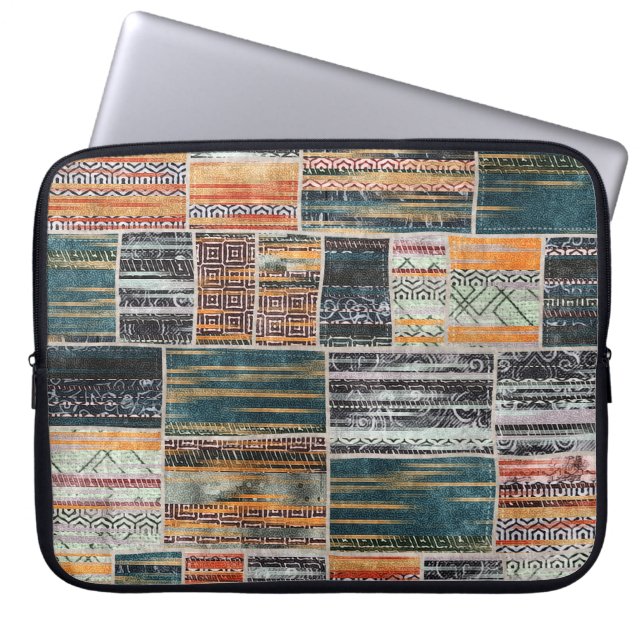 Patchwork collage mix, quilt pattern print. laptop sleeve (Front)