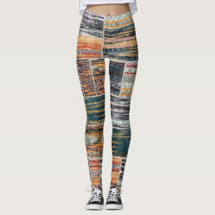 Patchwork collage mix, quilt pattern print. leggings