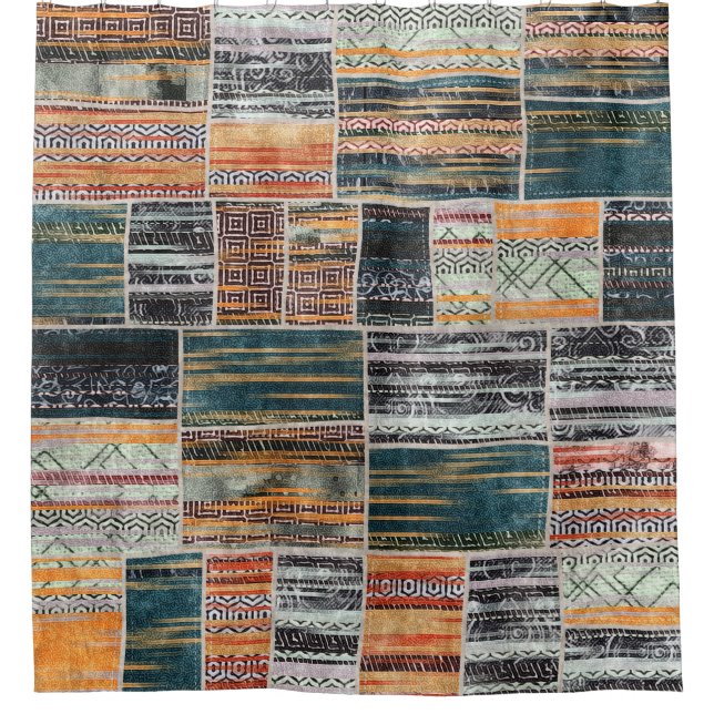 Patchwork collage mix, quilt pattern print. shower curtain (Front)