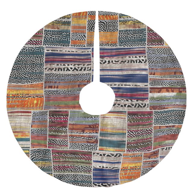 Patchwork collage: mixed quilt pattern. brushed polyester tree skirt (Front)