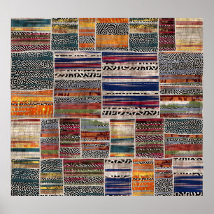 Patchwork collage: mixed quilt pattern. poster