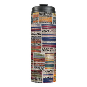 Patchwork collage: mixed quilt pattern. thermal tumbler