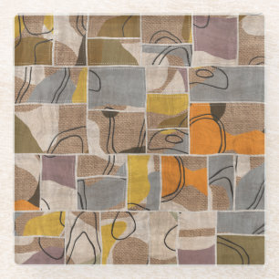 Patchwork collage, quilt mix pattern glass coaster