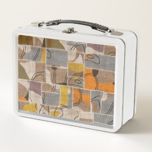 Patchwork collage, quilt mix pattern metal lunch box