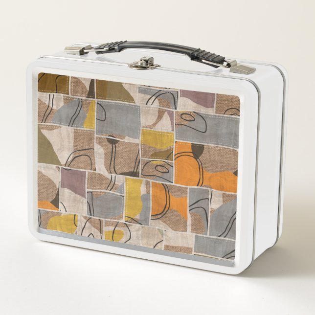 Patchwork collage, quilt mix pattern metal lunch box (Front)