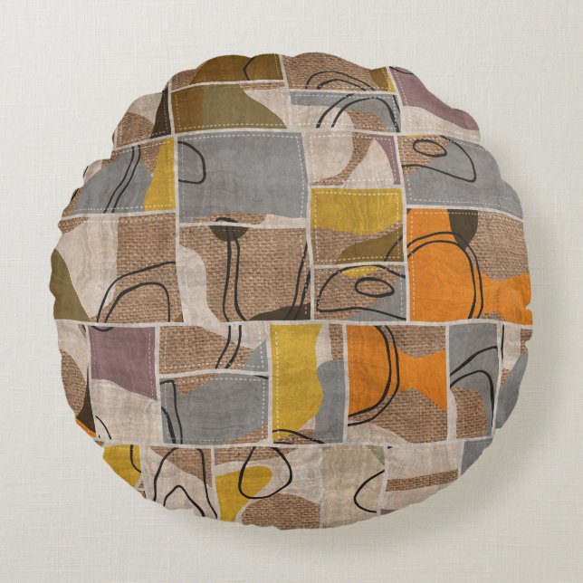 Patchwork collage, quilt mix pattern round cushion (Front)