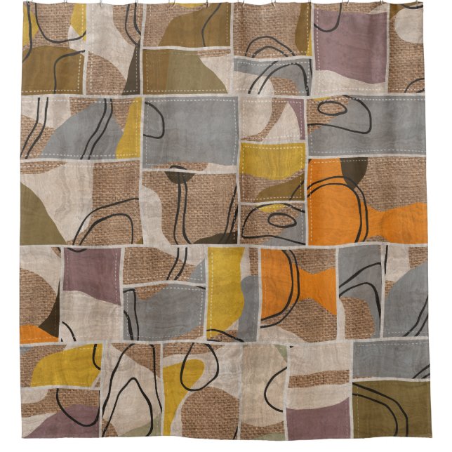 Patchwork collage, quilt mix pattern shower curtain (Front)