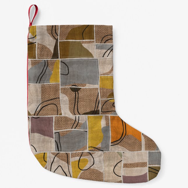 Patchwork collage, quilt mix pattern small christmas stocking (Front)
